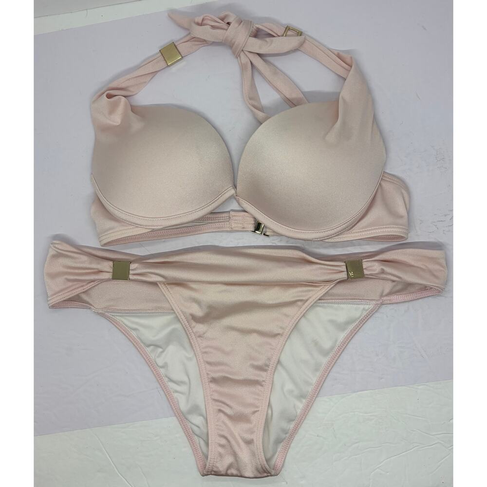 Victorias Secret 2 Piece Light Pink Swimsuit Bikini Top 34B Bottom Medium EUC